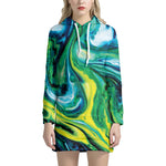 Blue And Green Acid Melt Print Hoodie Dress