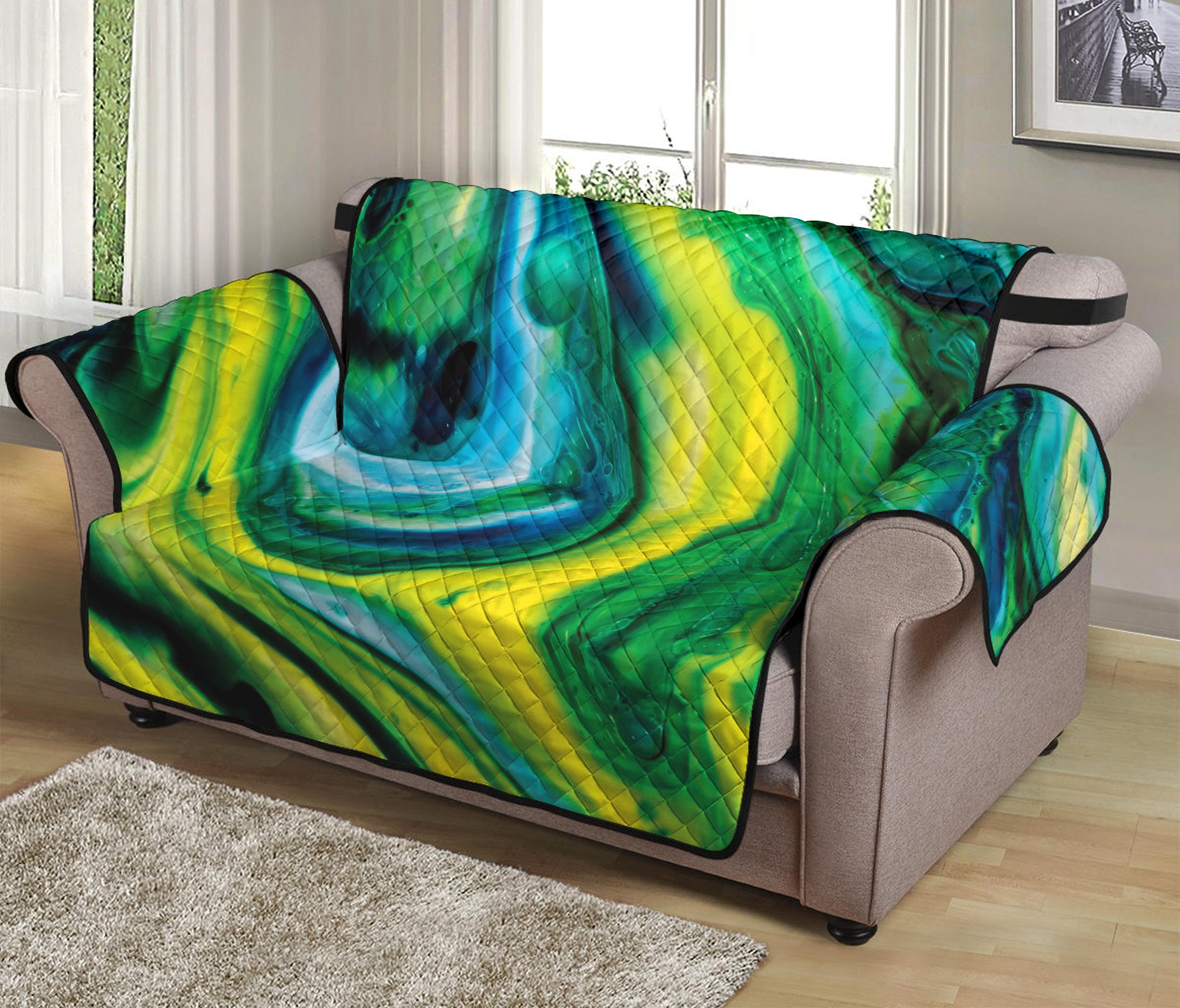 Blue And Green Acid Melt Print Loveseat Protector