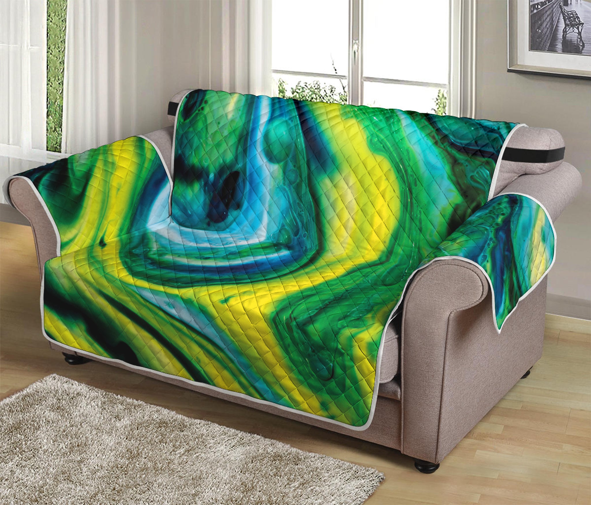 Blue And Green Acid Melt Print Loveseat Protector