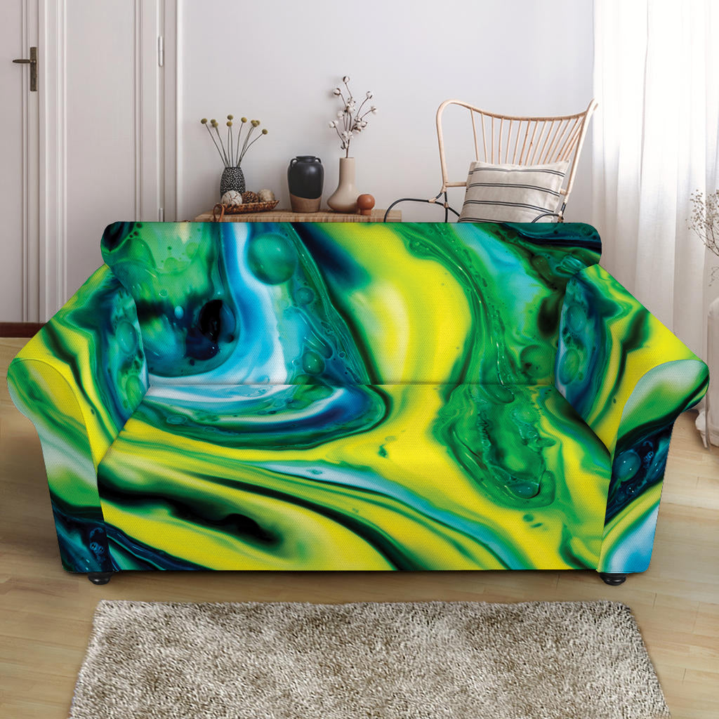 Blue And Green Acid Melt Print Loveseat Slipcover