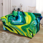 Blue And Green Acid Melt Print Loveseat Slipcover