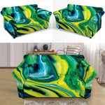 Blue And Green Acid Melt Print Loveseat Slipcover