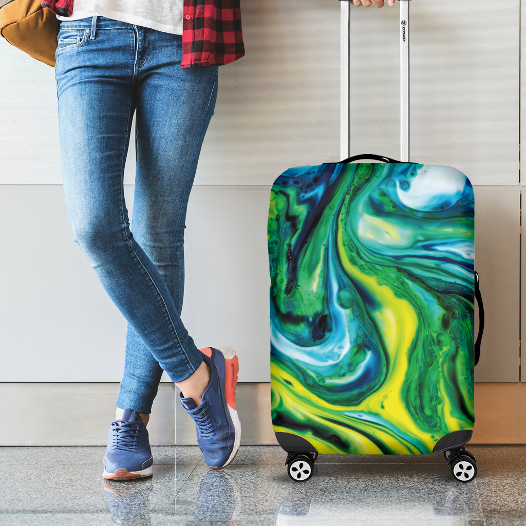 Blue And Green Acid Melt Print Luggage Cover