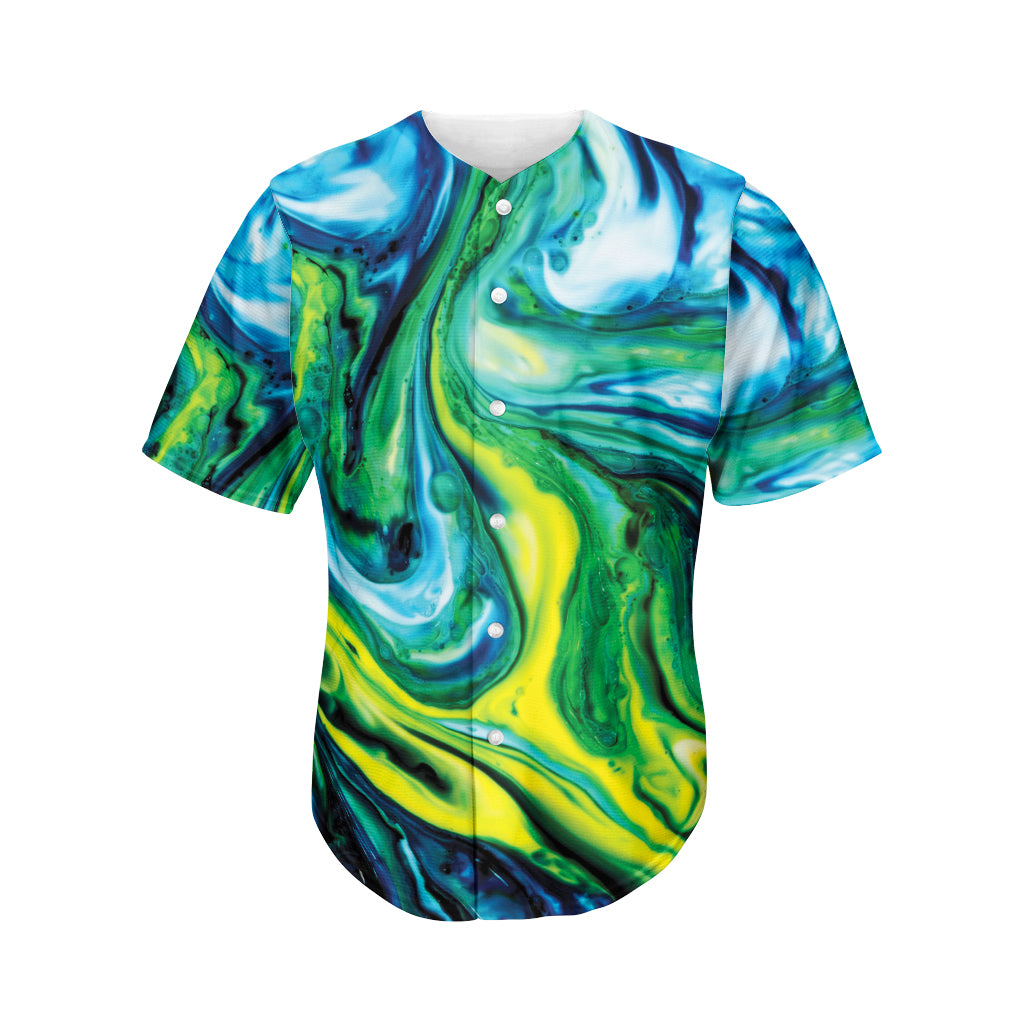 Blue And Green Acid Melt Print Men's Baseball Jersey