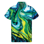 Blue And Green Acid Melt Print Men's Short Sleeve Shirt
