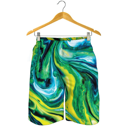 Blue And Green Acid Melt Print Men's Shorts