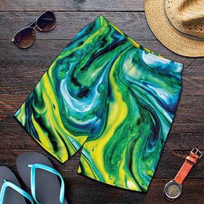 Blue And Green Acid Melt Print Men's Shorts