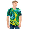 Blue And Green Acid Melt Print Men's T-Shirt