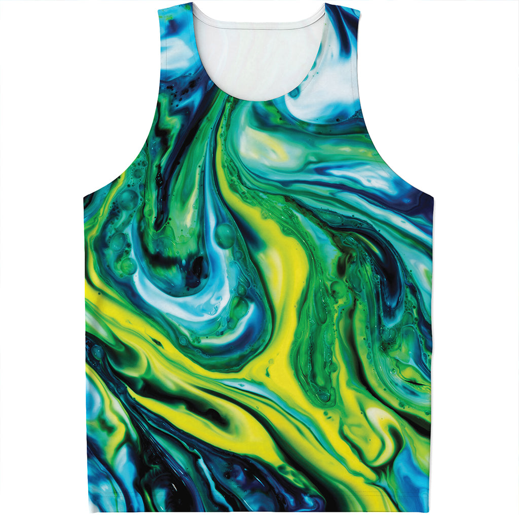 Blue And Green Acid Melt Print Men's Tank Top