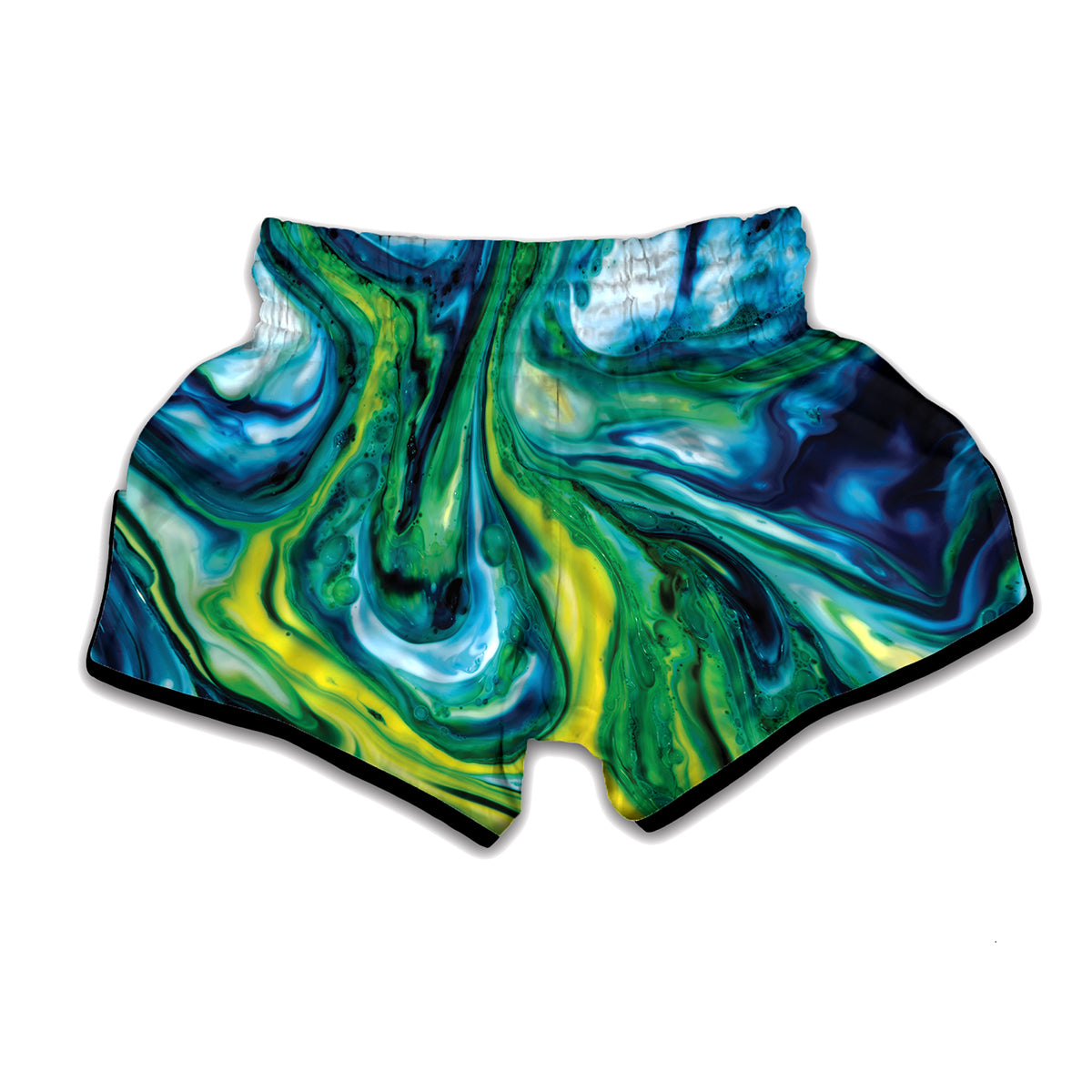 Blue And Green Acid Melt Print Muay Thai Boxing Shorts