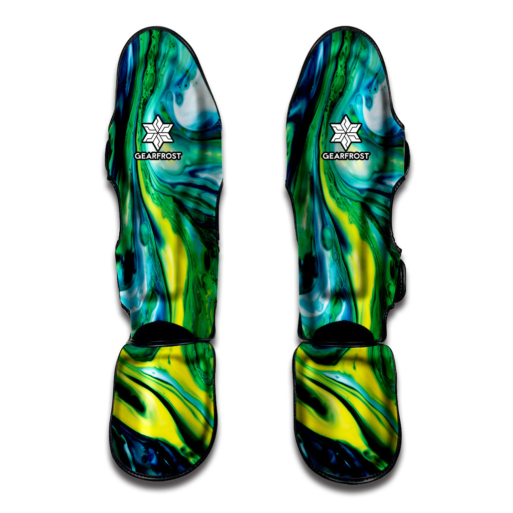 Blue And Green Acid Melt Print Muay Thai Shin Guard