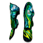 Blue And Green Acid Melt Print Muay Thai Shin Guard