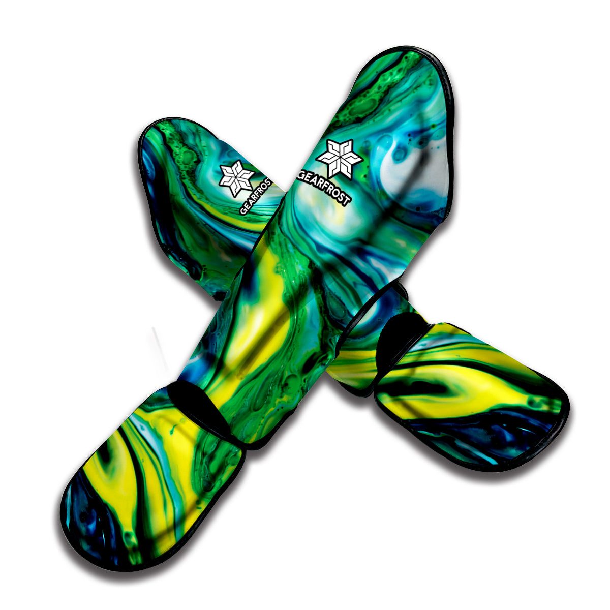 Blue And Green Acid Melt Print Muay Thai Shin Guard