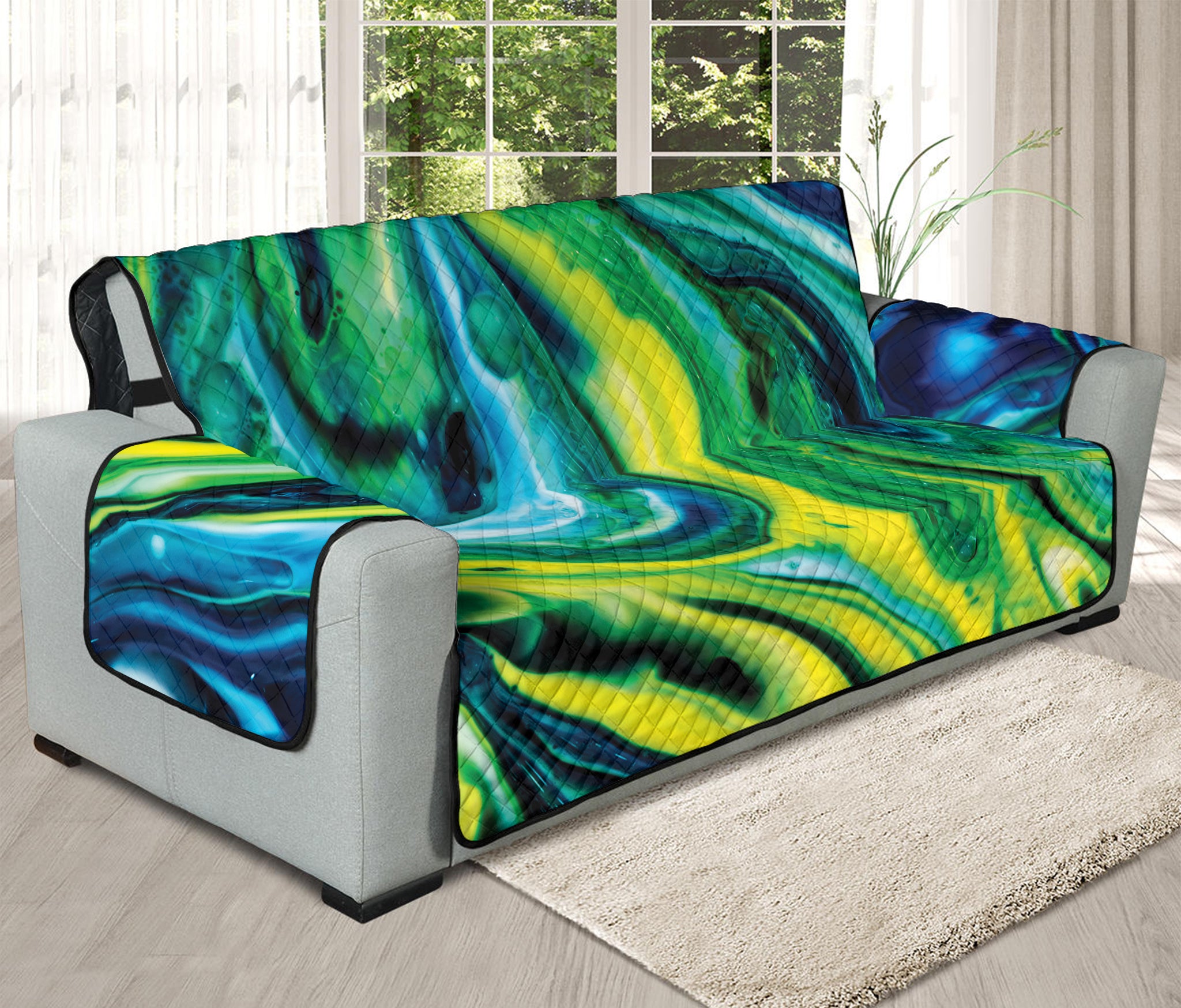 Blue And Green Acid Melt Print Oversized Sofa Protector