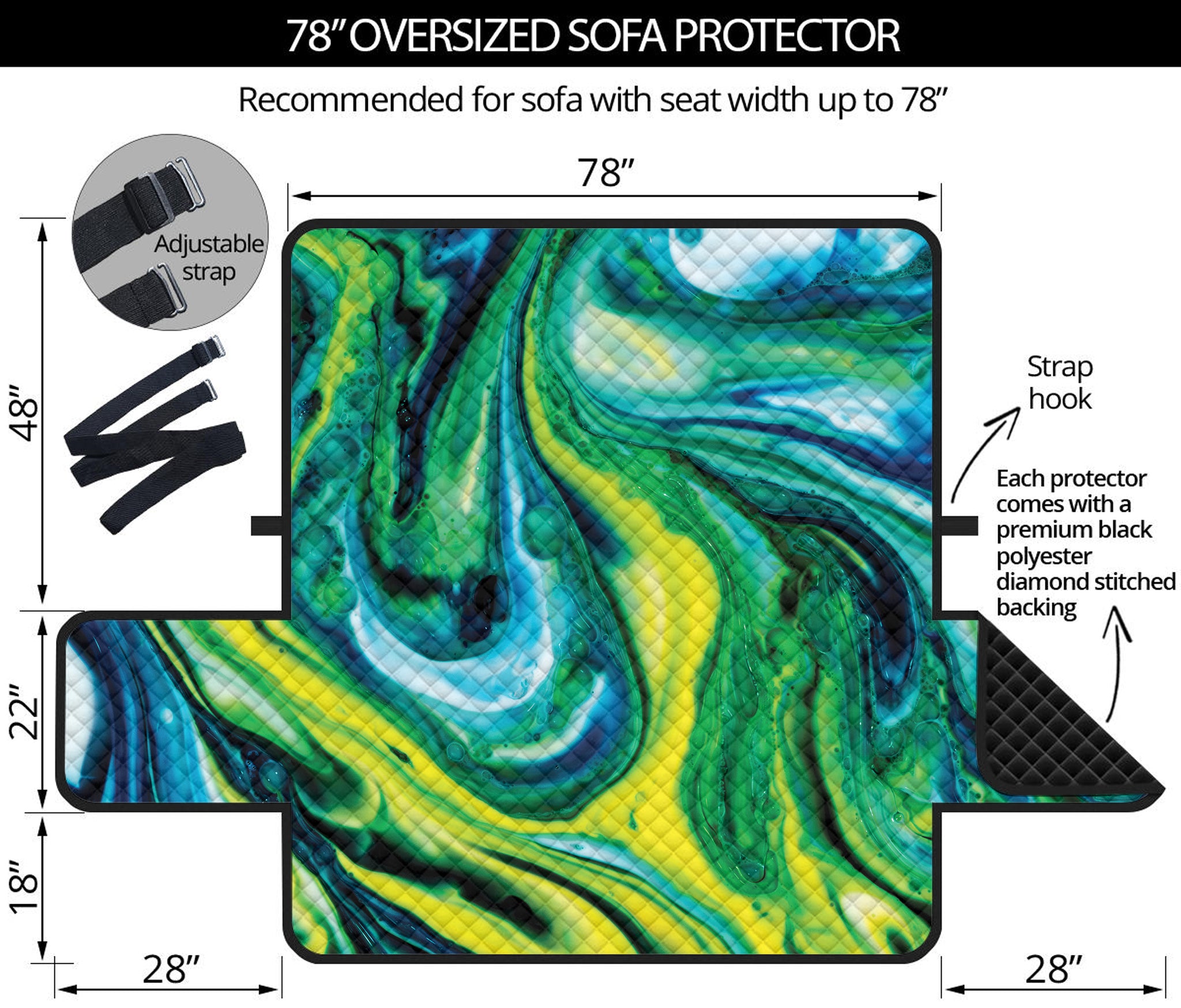 Blue And Green Acid Melt Print Oversized Sofa Protector