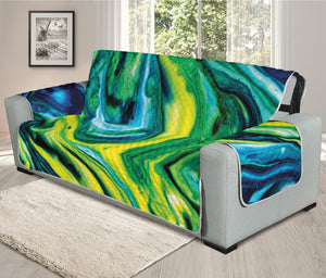 Blue And Green Acid Melt Print Oversized Sofa Protector