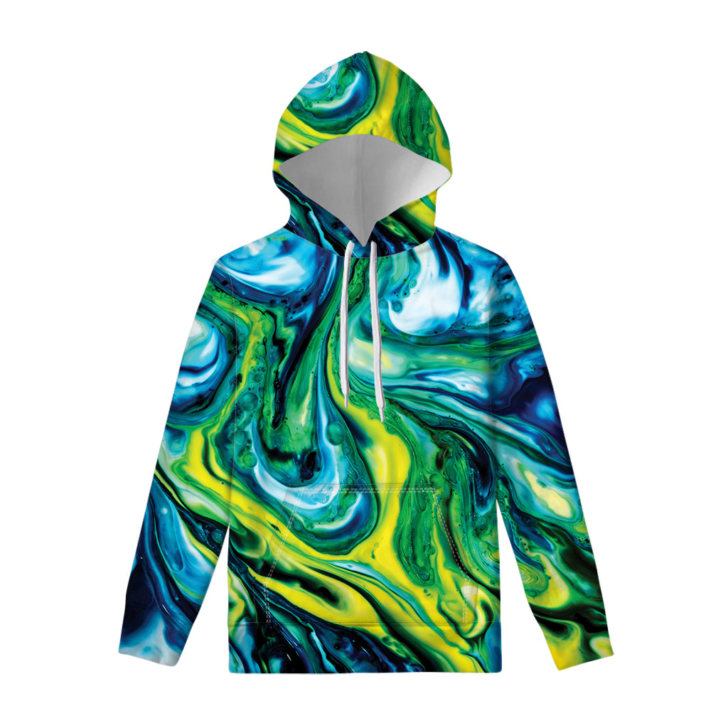 Blue And Green Acid Melt Print Pullover Hoodie