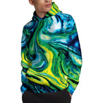 Blue And Green Acid Melt Print Pullover Hoodie