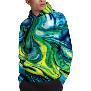 Blue And Green Acid Melt Print Pullover Hoodie