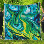 Blue And Green Acid Melt Print Quilt