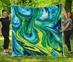 Blue And Green Acid Melt Print Quilt