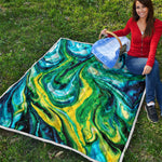 Blue And Green Acid Melt Print Quilt