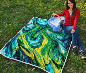 Blue And Green Acid Melt Print Quilt