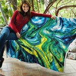 Blue And Green Acid Melt Print Quilt