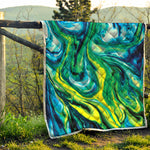 Blue And Green Acid Melt Print Quilt