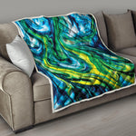 Blue And Green Acid Melt Print Quilt