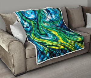 Blue And Green Acid Melt Print Quilt