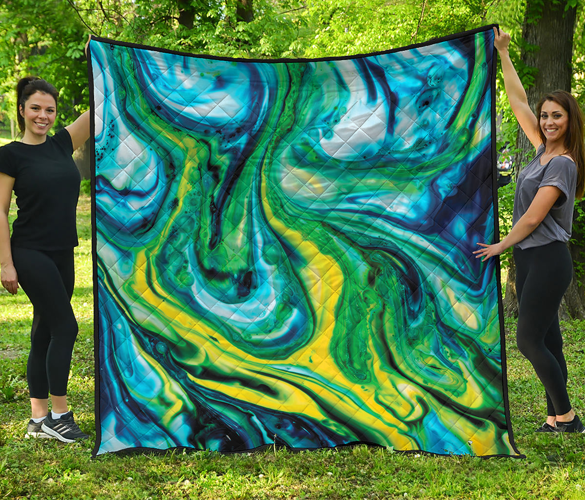 Blue And Green Acid Melt Print Quilt