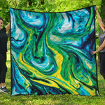 Blue And Green Acid Melt Print Quilt