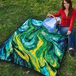 Blue And Green Acid Melt Print Quilt