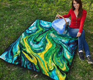 Blue And Green Acid Melt Print Quilt