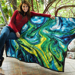 Blue And Green Acid Melt Print Quilt