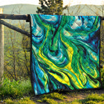 Blue And Green Acid Melt Print Quilt