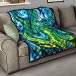 Blue And Green Acid Melt Print Quilt