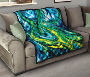 Blue And Green Acid Melt Print Quilt