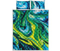 Blue And Green Acid Melt Print Quilt Bed Set