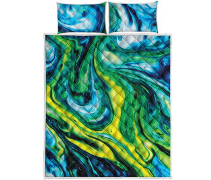 Blue And Green Acid Melt Print Quilt Bed Set
