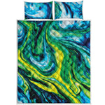 Blue And Green Acid Melt Print Quilt Bed Set