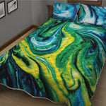 Blue And Green Acid Melt Print Quilt Bed Set