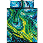 Blue And Green Acid Melt Print Quilt Bed Set