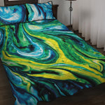 Blue And Green Acid Melt Print Quilt Bed Set
