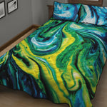 Blue And Green Acid Melt Print Quilt Bed Set