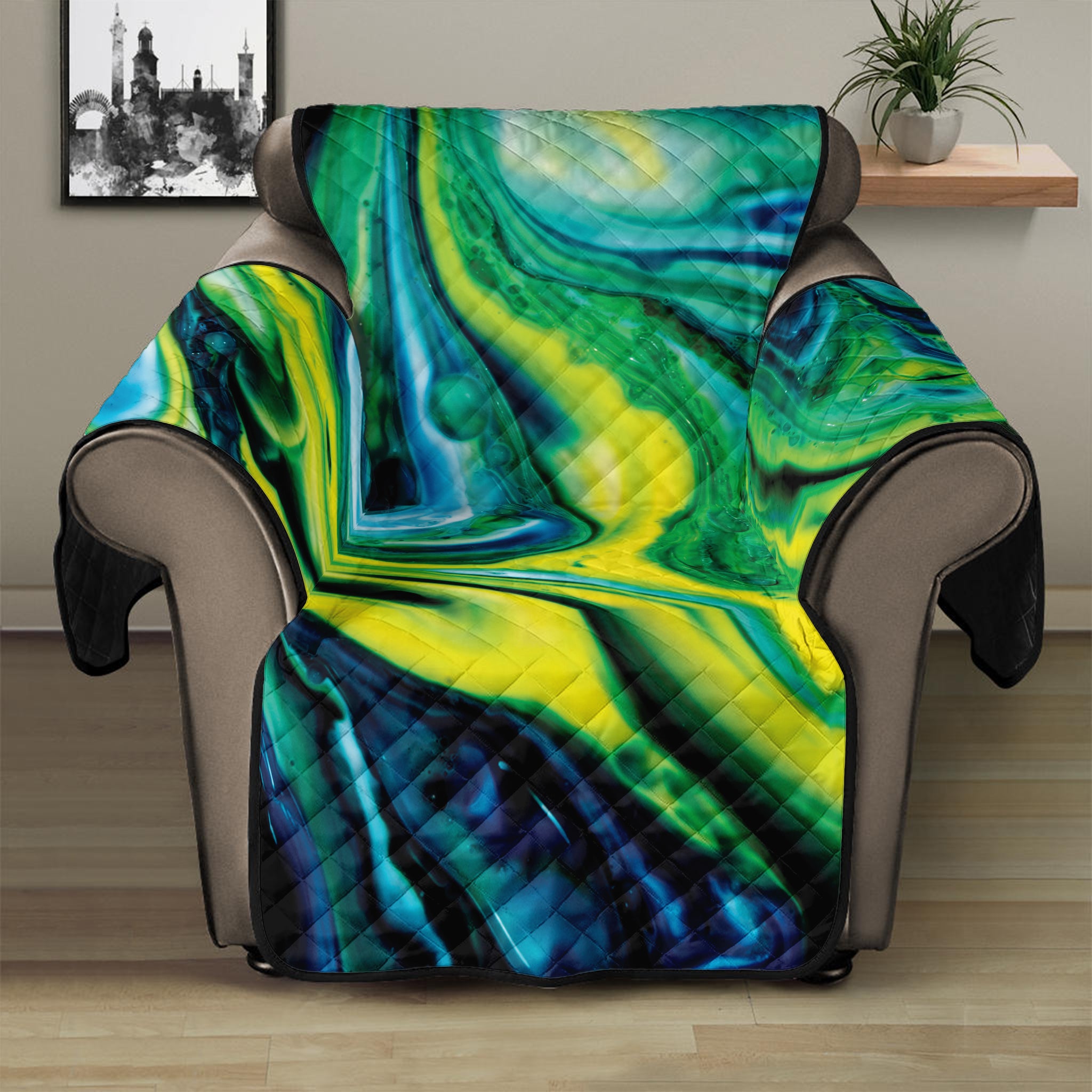 Blue And Green Acid Melt Print Recliner Protector