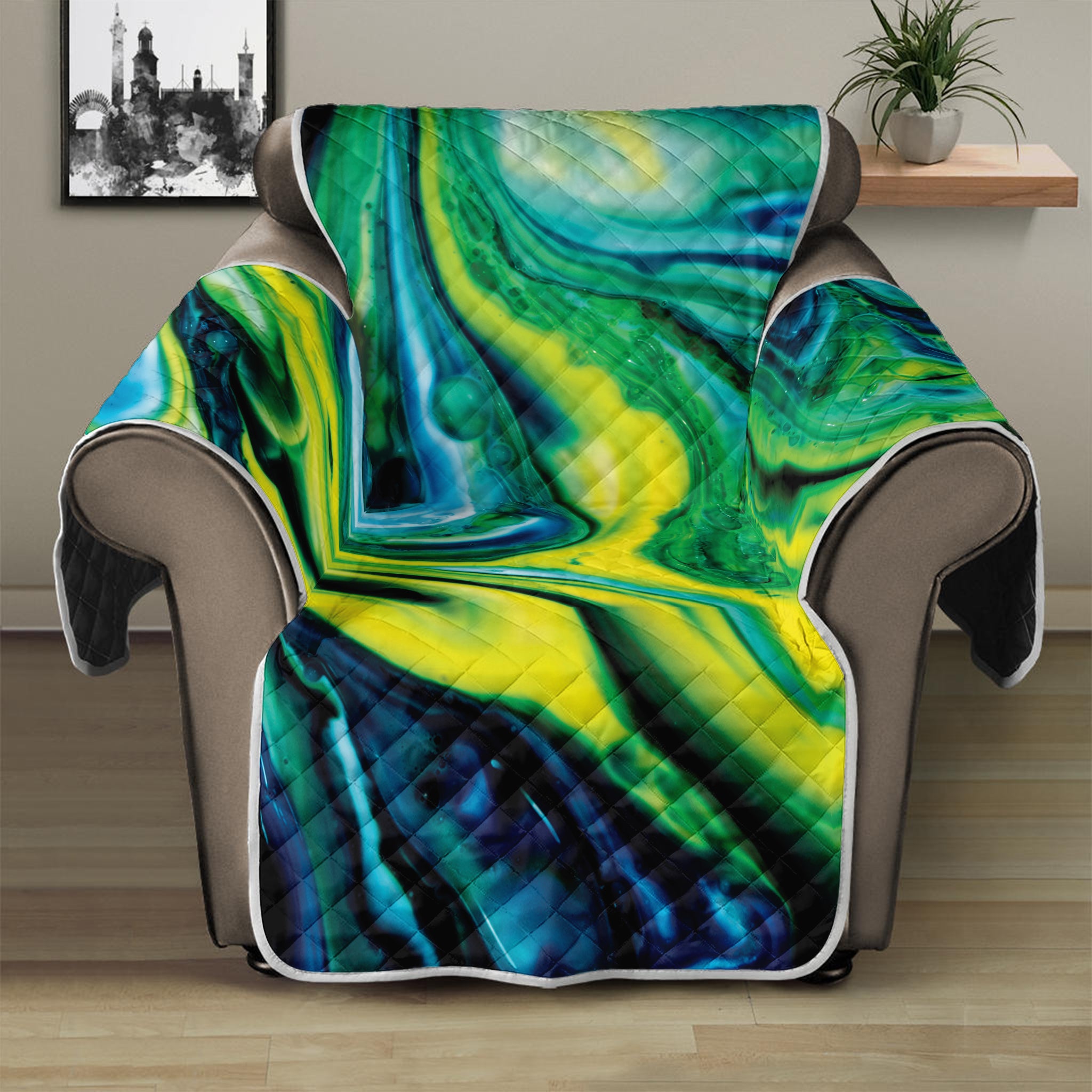 Blue And Green Acid Melt Print Recliner Protector