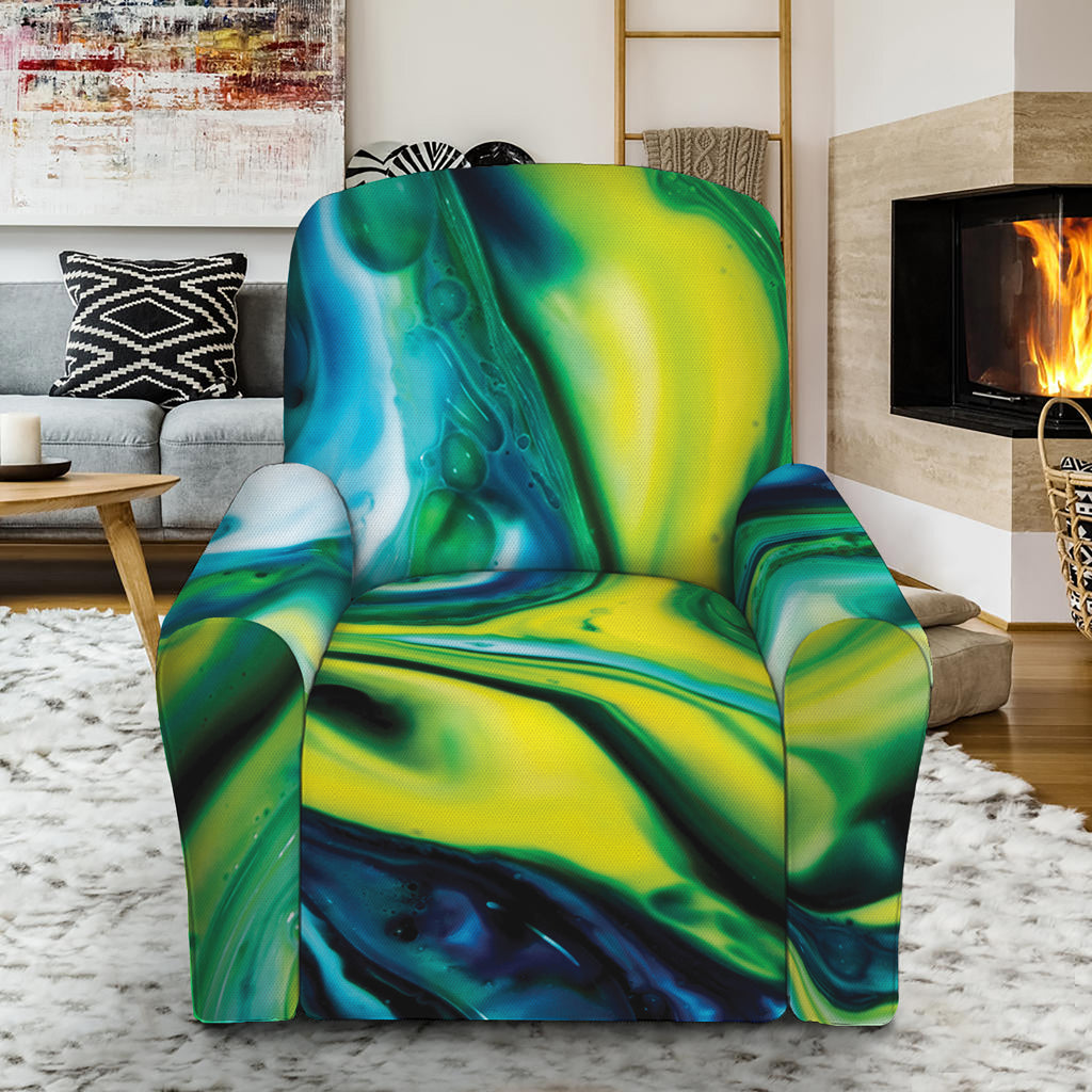 Blue And Green Acid Melt Print Recliner Slipcover