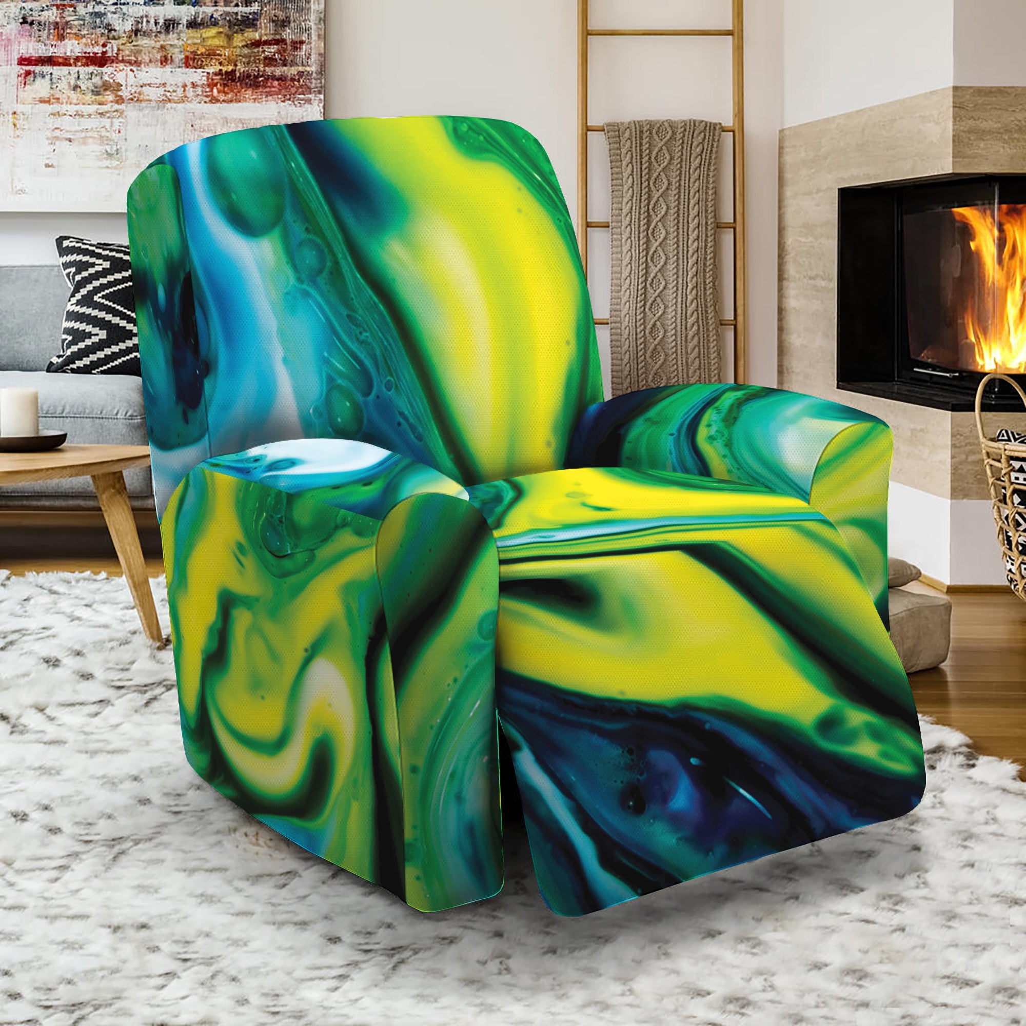 Blue And Green Acid Melt Print Recliner Slipcover